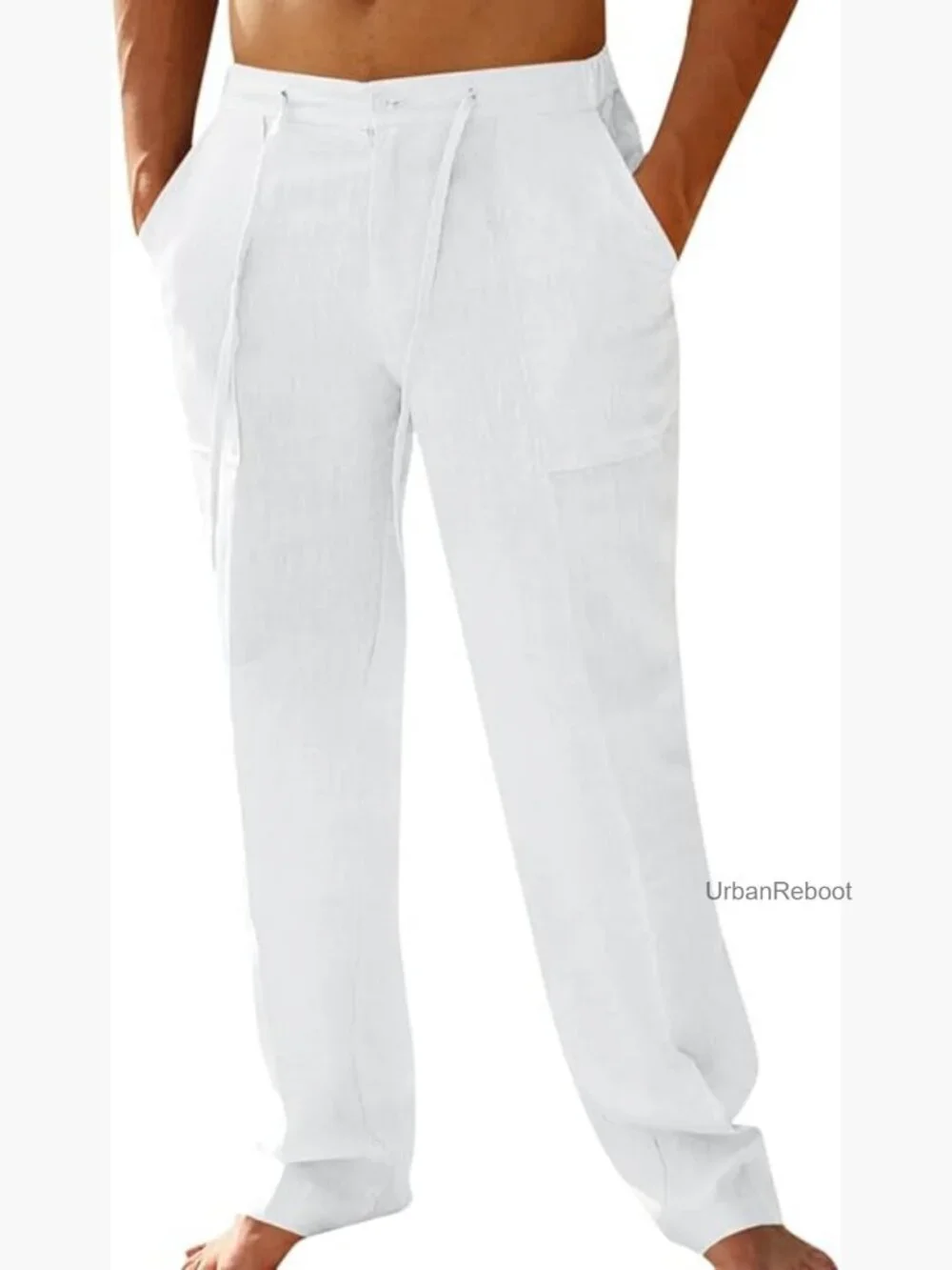 Men's Linen Drawstring Pants Elastic Waist Straight Leg Yoga Beach Trousers